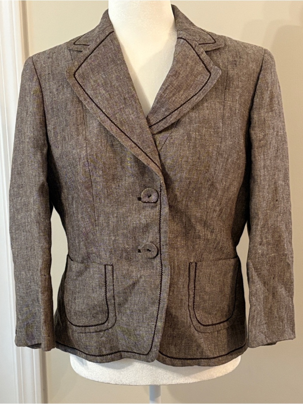 Ann Taylor Brown Tailored Notch-Lapel 100% Linen Shell 2 Button Blazer Size 10P